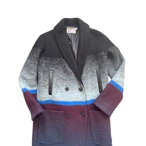 T by Alexander Wang Horizon Stripe Double-Breasted Ombre Wool Car Coat - Picture 11 of 15